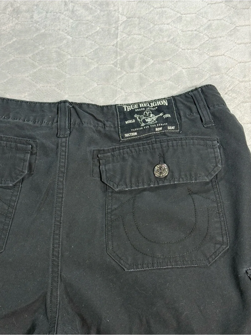 True Religion Cargo Shorts Size 34 Black Utility Y2K Streetwear